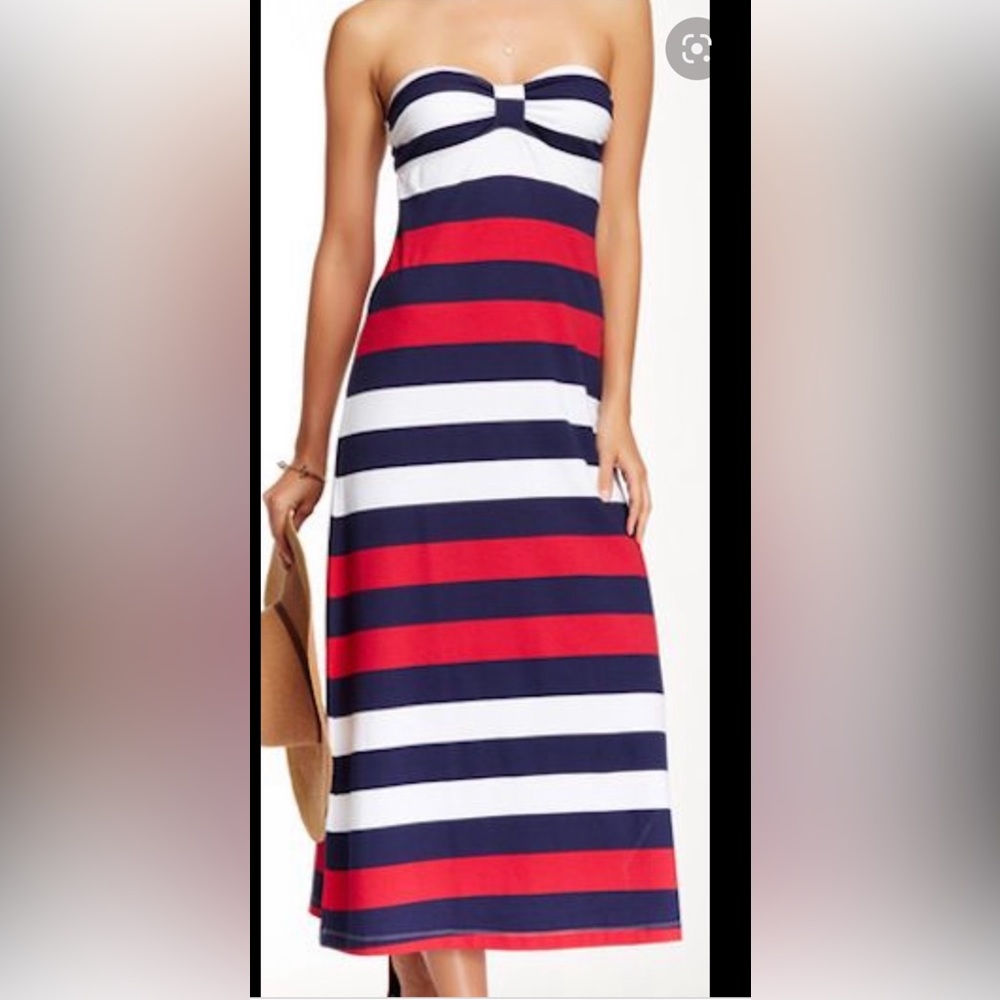 Tommy Bahama Shirred Tea Length Bandeau Dress